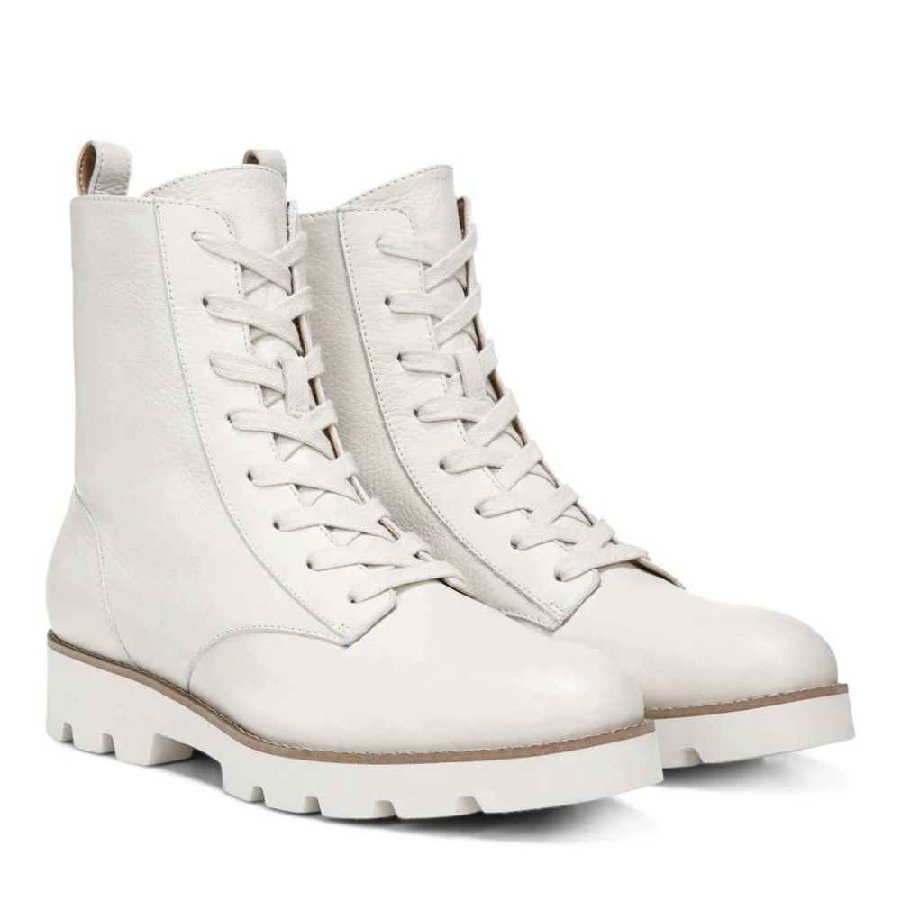 Vionic Lani Women's Arch Supportive Boot Lace Up Combat Ivory Leather Size 6.5